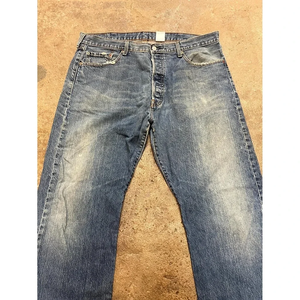 Levi's 501 Straight Jeans Men 40x32 Blue Denim Logo Cotton High Rise Regular Fit